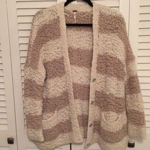 Free People Striped Fuzzy Cardigan